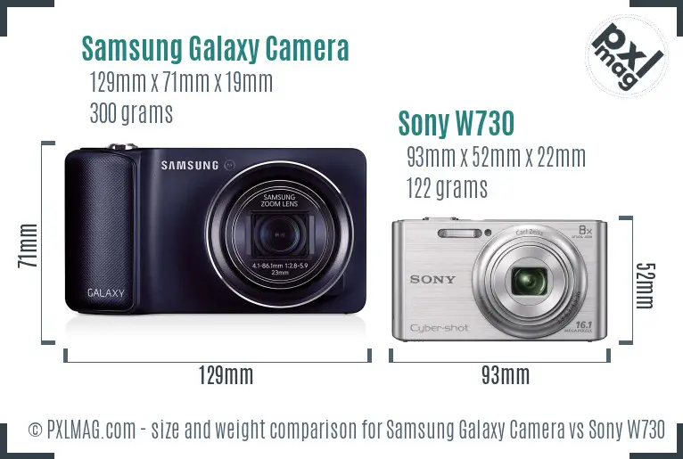 Samsung Galaxy Camera vs Sony W730 size comparison