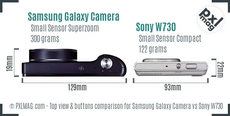 Samsung Galaxy Camera vs Sony W730 top view buttons comparison