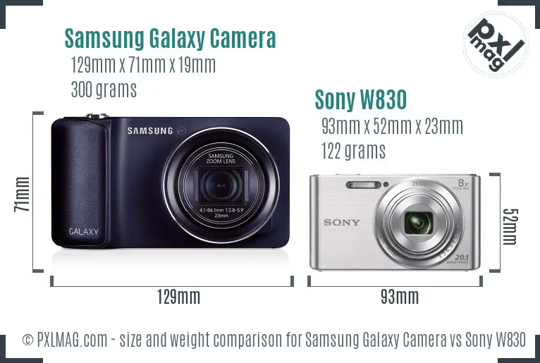 Samsung Galaxy Camera vs Sony W830 size comparison