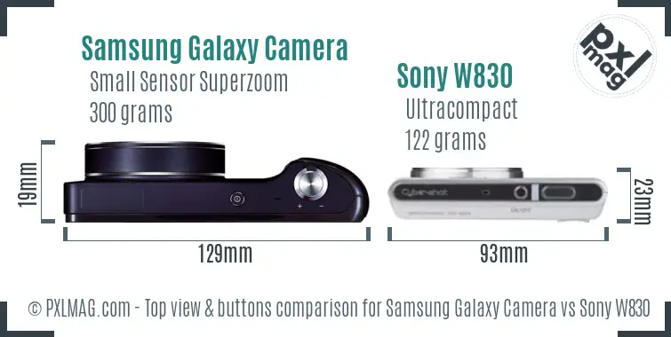 Samsung Galaxy Camera vs Sony W830 top view buttons comparison