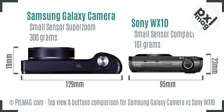Samsung Galaxy Camera vs Sony WX10 top view buttons comparison