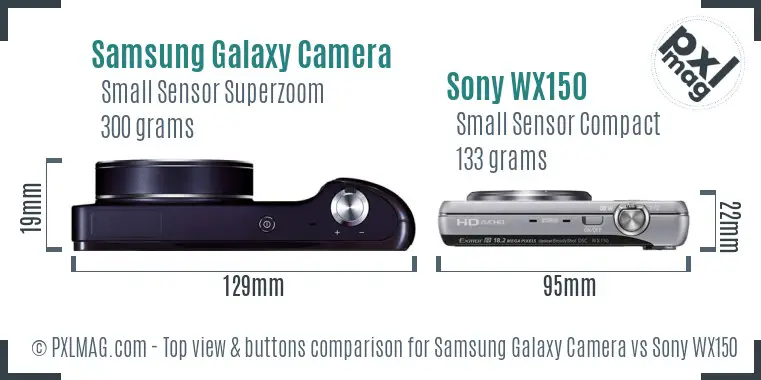 Samsung Galaxy Camera vs Sony WX150 top view buttons comparison