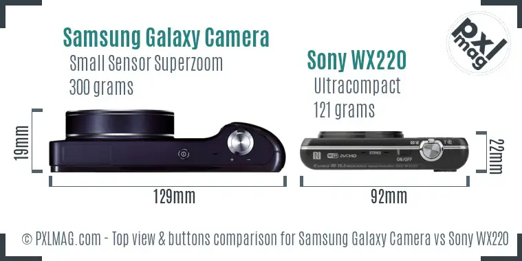 Samsung Galaxy Camera vs Sony WX220 top view buttons comparison