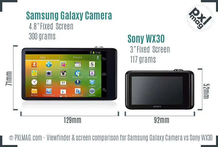 Samsung Galaxy Camera vs Sony WX30 Screen and Viewfinder comparison