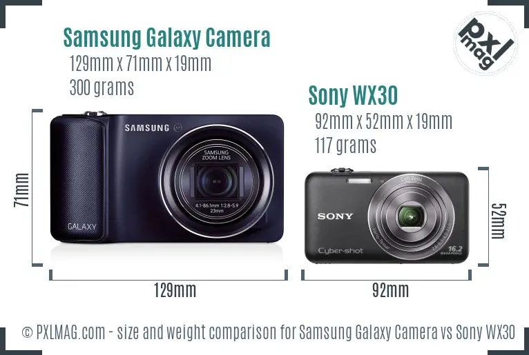 Samsung Galaxy Camera vs Sony WX30 size comparison