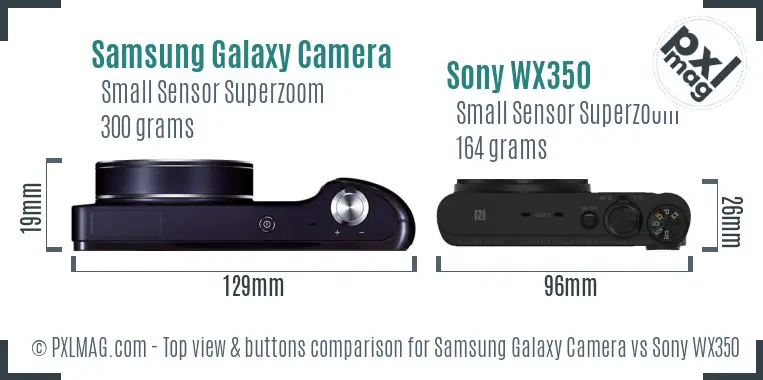 Samsung Galaxy Camera vs Sony WX350 top view buttons comparison
