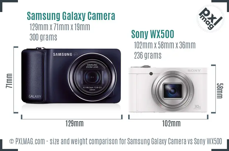 Samsung Galaxy Camera vs Sony WX500 size comparison