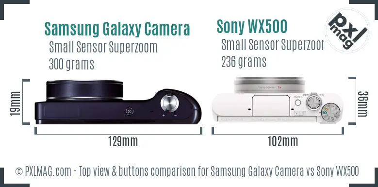 Samsung Galaxy Camera vs Sony WX500 top view buttons comparison
