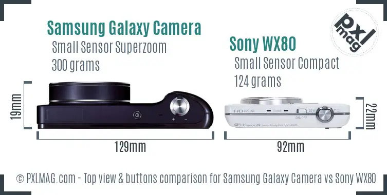 Samsung Galaxy Camera vs Sony WX80 top view buttons comparison