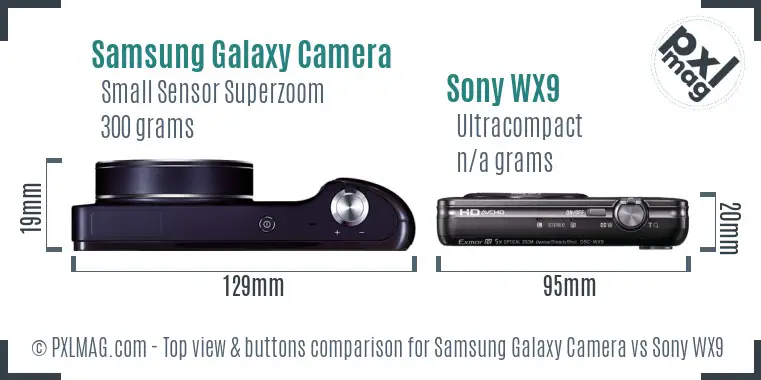 Samsung Galaxy Camera vs Sony WX9 top view buttons comparison