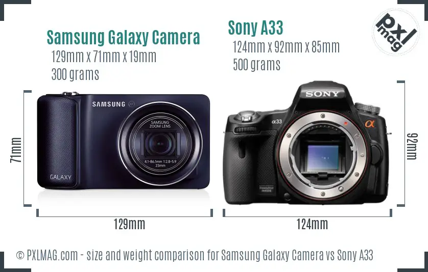 Samsung Galaxy Camera vs Sony A33 size comparison