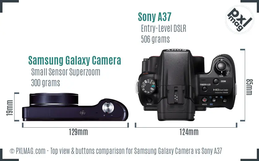 Samsung Galaxy Camera vs Sony A37 top view buttons comparison