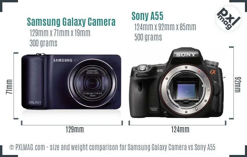 Samsung Galaxy Camera vs Sony A55 size comparison