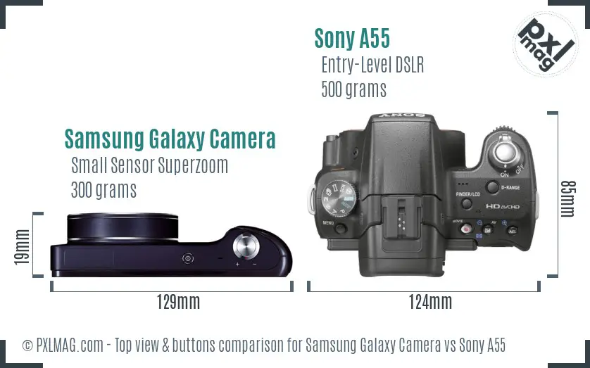 Samsung Galaxy Camera vs Sony A55 top view buttons comparison