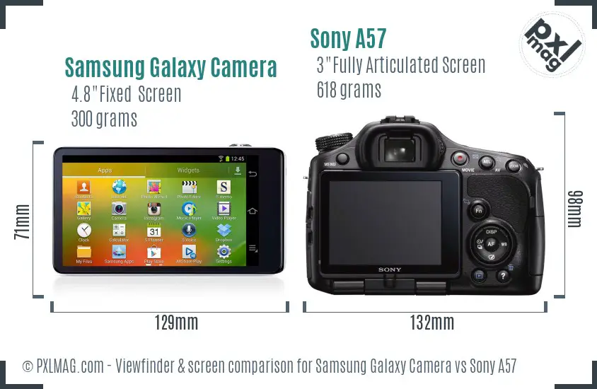 Samsung Galaxy Camera vs Sony A57 Screen and Viewfinder comparison