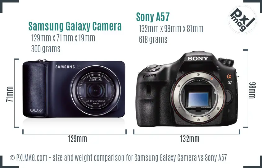 Samsung Galaxy Camera vs Sony A57 size comparison