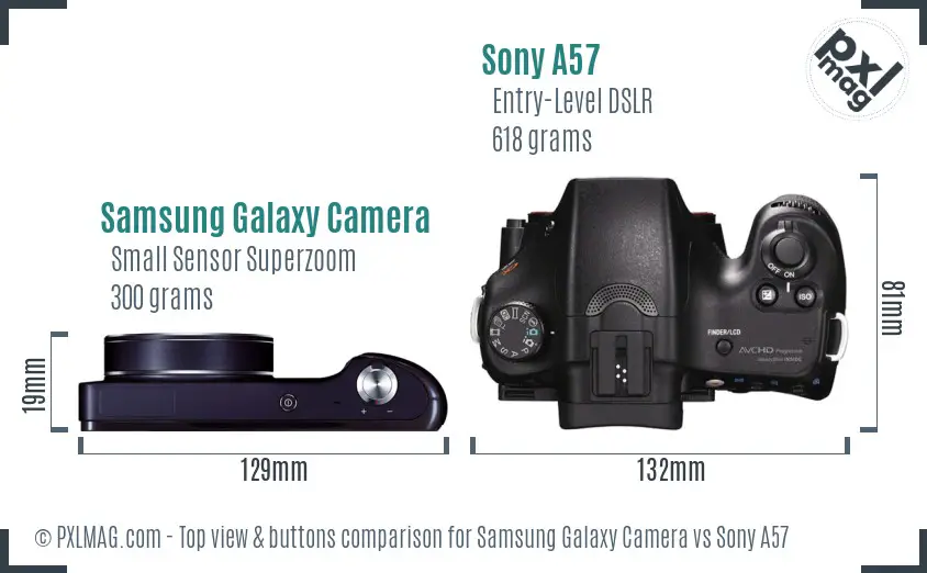 Samsung Galaxy Camera vs Sony A57 top view buttons comparison