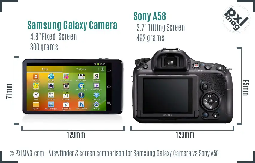 Samsung Galaxy Camera vs Sony A58 Screen and Viewfinder comparison