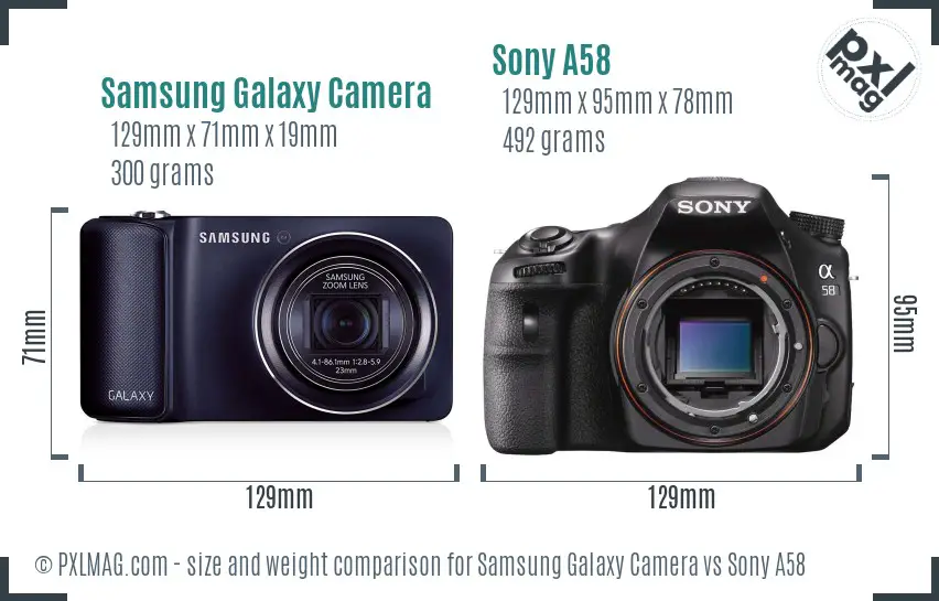 Samsung Galaxy Camera vs Sony A58 size comparison