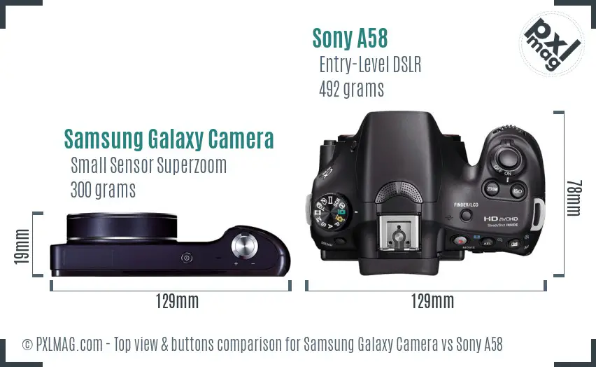 Samsung Galaxy Camera vs Sony A58 top view buttons comparison