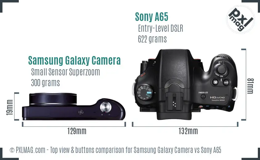 Samsung Galaxy Camera vs Sony A65 top view buttons comparison