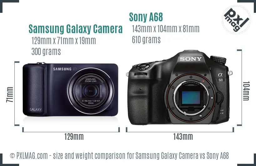 Samsung Galaxy Camera vs Sony A68 size comparison