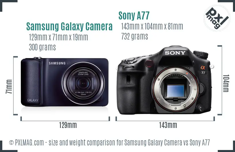 Samsung Galaxy Camera vs Sony A77 size comparison