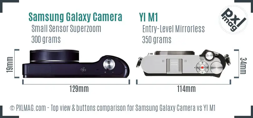 Samsung Galaxy Camera vs YI M1 top view buttons comparison
