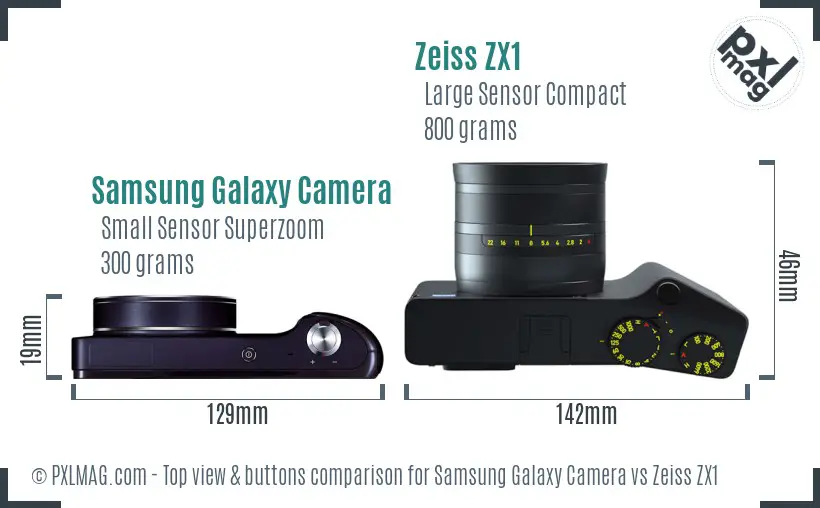 Samsung Galaxy Camera vs Zeiss ZX1 top view buttons comparison