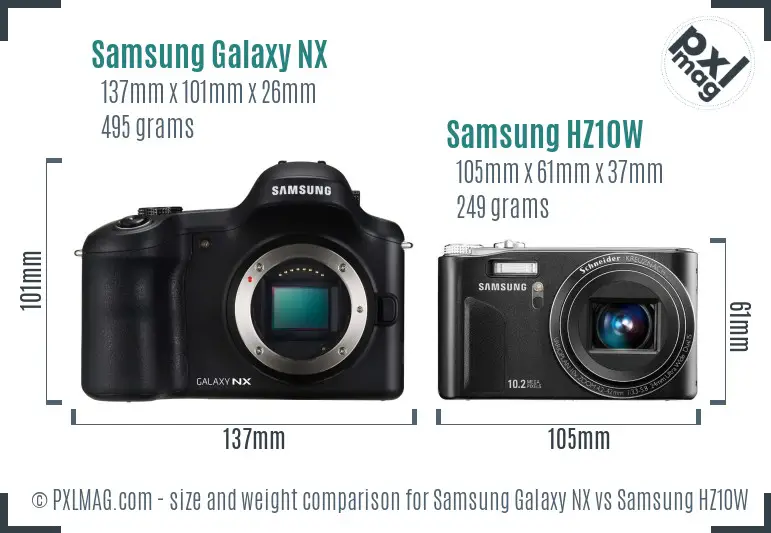 Samsung Galaxy NX vs Samsung HZ10W size comparison