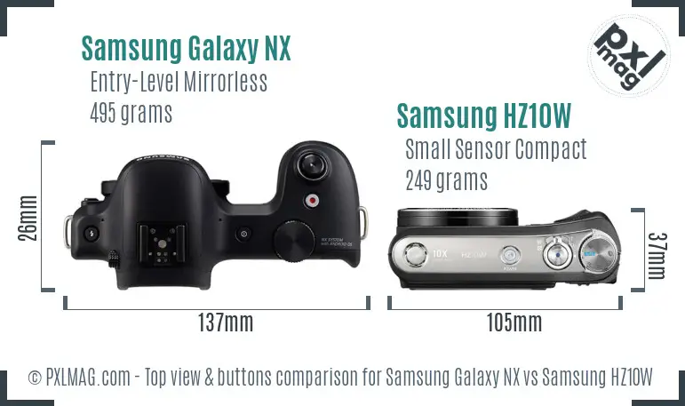 Samsung Galaxy NX vs Samsung HZ10W top view buttons comparison