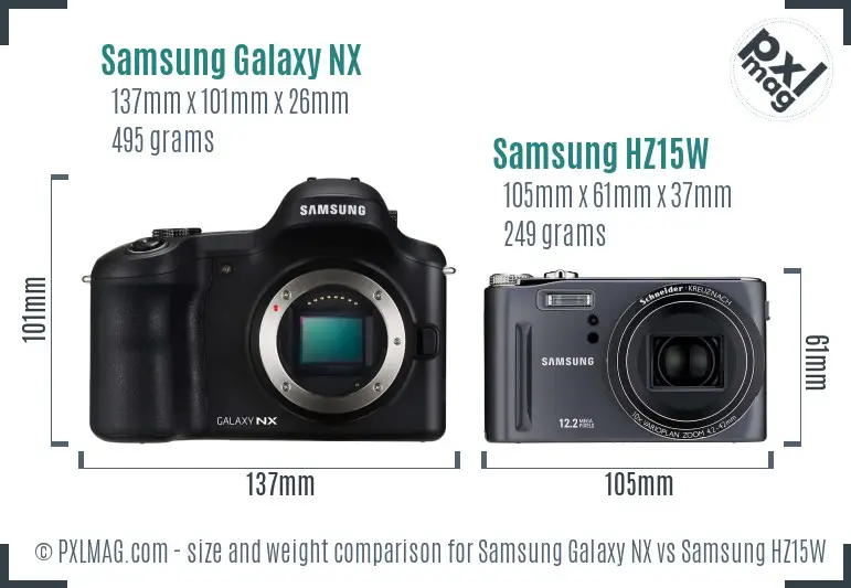 Samsung Galaxy NX vs Samsung HZ15W size comparison