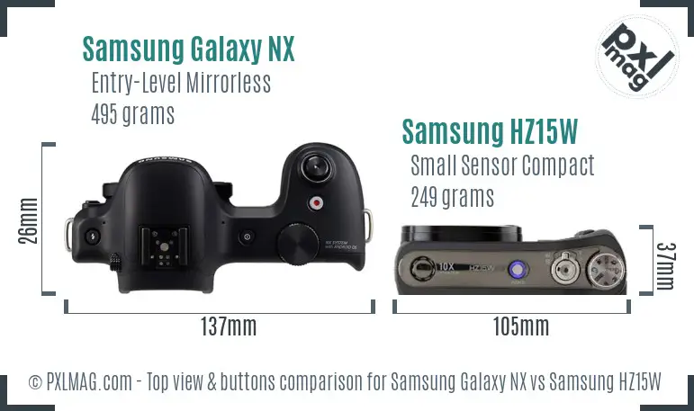 Samsung Galaxy NX vs Samsung HZ15W top view buttons comparison