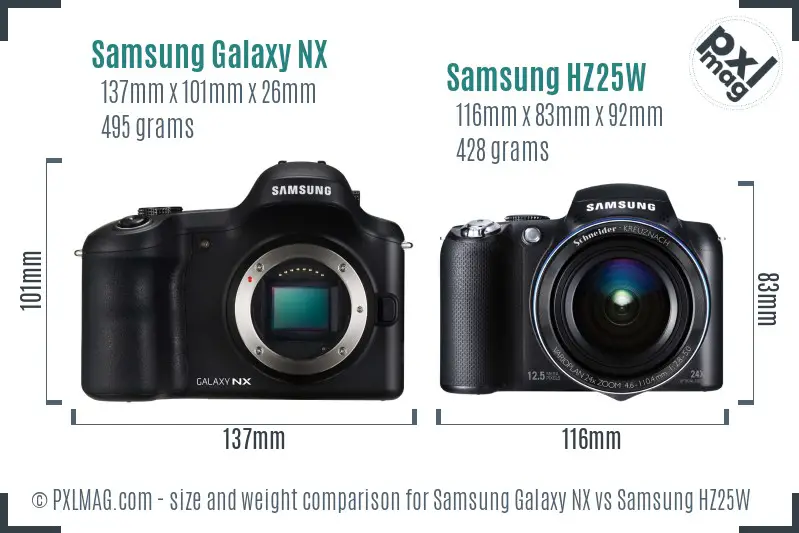 Samsung Galaxy NX vs Samsung HZ25W size comparison