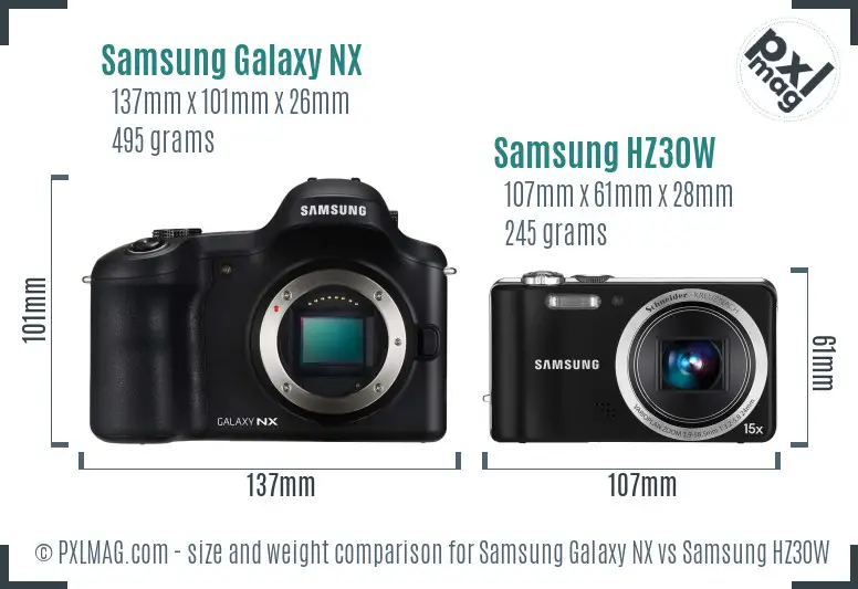 Samsung Galaxy NX vs Samsung HZ30W size comparison