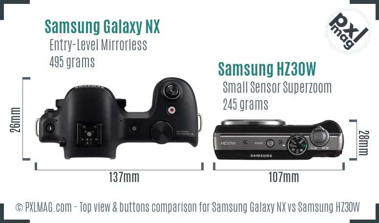 Samsung Galaxy NX vs Samsung HZ30W top view buttons comparison