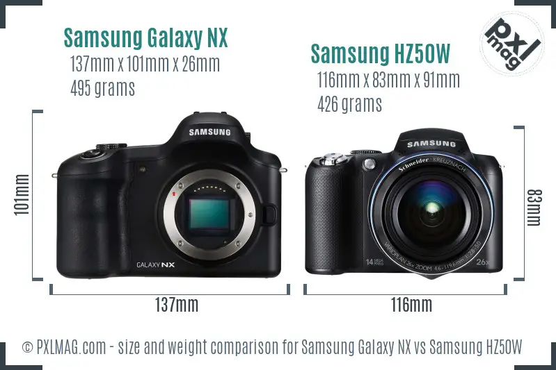 Samsung Galaxy NX vs Samsung HZ50W size comparison