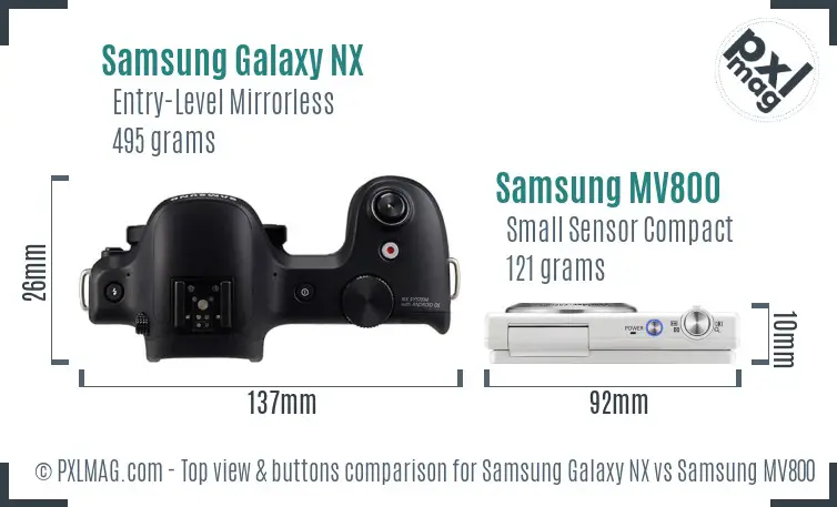 Samsung Galaxy NX vs Samsung MV800 top view buttons comparison
