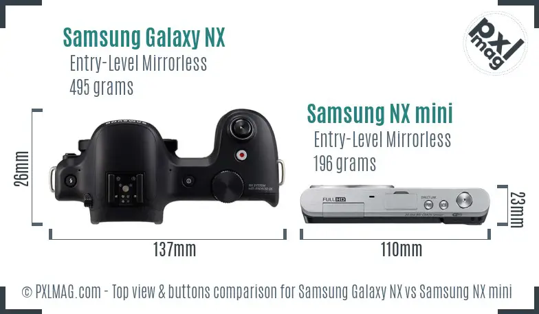 Samsung Galaxy NX vs Samsung NX mini top view buttons comparison