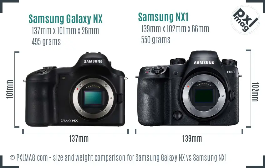 Samsung Galaxy NX vs Samsung NX1 size comparison