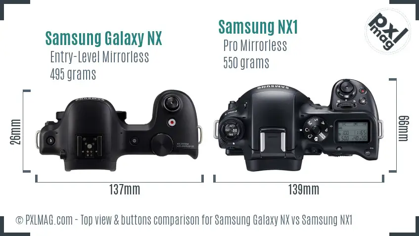 Samsung Galaxy NX vs Samsung NX1 top view buttons comparison
