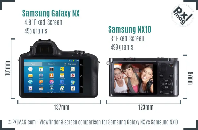 Samsung Galaxy NX vs Samsung NX10 Screen and Viewfinder comparison