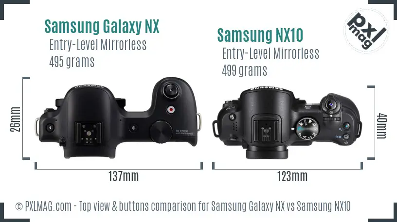 Samsung Galaxy NX vs Samsung NX10 top view buttons comparison