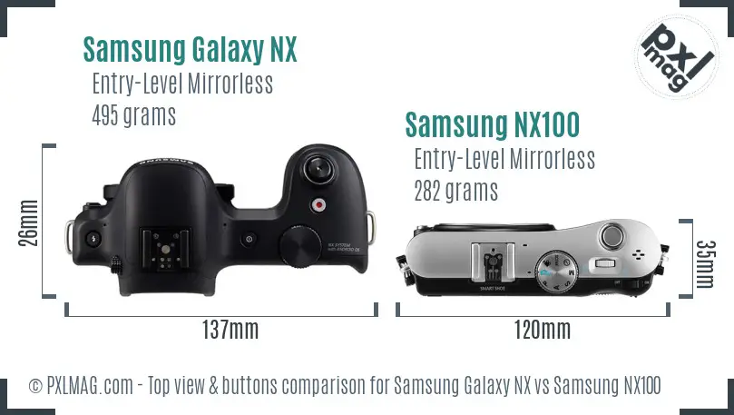 Samsung Galaxy NX vs Samsung NX100 top view buttons comparison