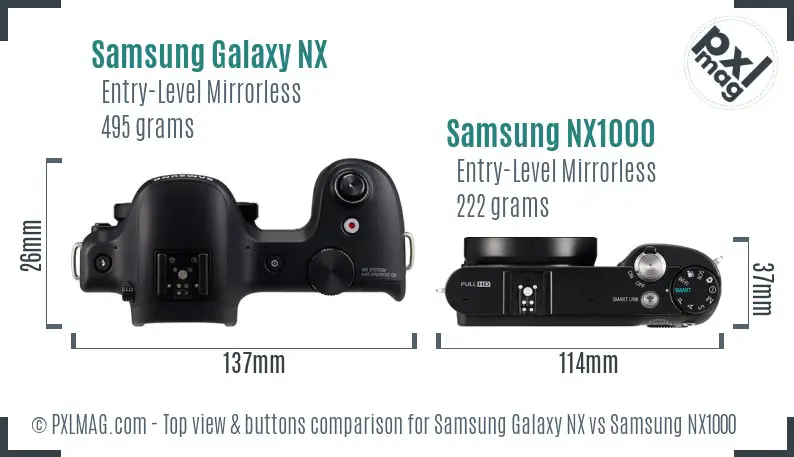 Samsung Galaxy NX vs Samsung NX1000 top view buttons comparison