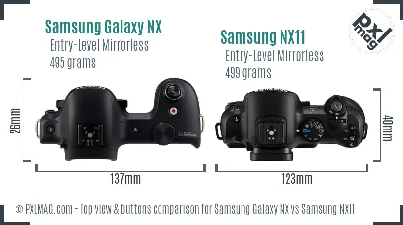 Samsung Galaxy NX vs Samsung NX11 top view buttons comparison