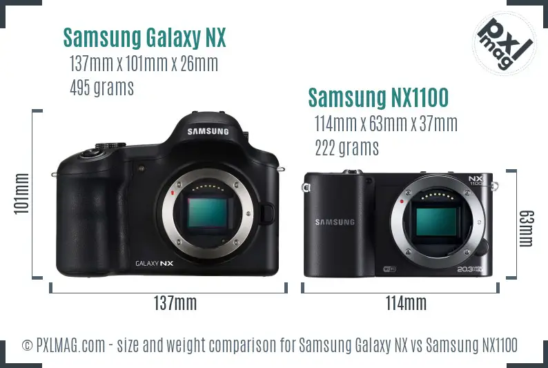 Samsung Galaxy NX vs Samsung NX1100 size comparison