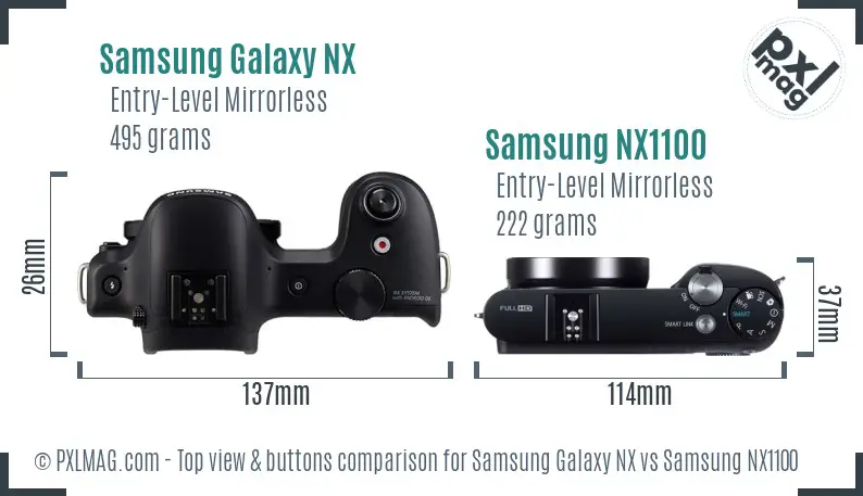 Samsung Galaxy NX vs Samsung NX1100 top view buttons comparison
