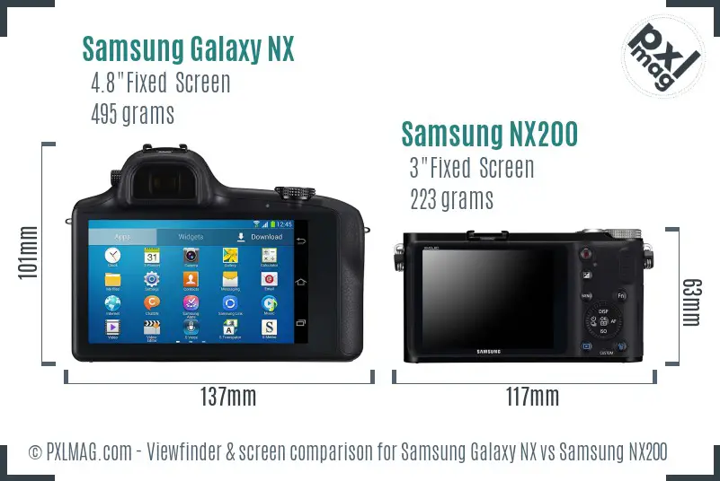 Samsung Galaxy NX vs Samsung NX200 Screen and Viewfinder comparison
