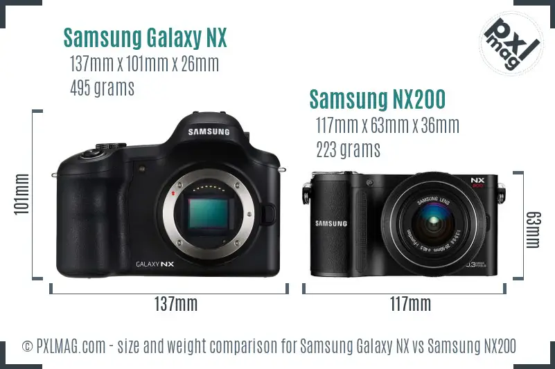Samsung Galaxy NX vs Samsung NX200 size comparison